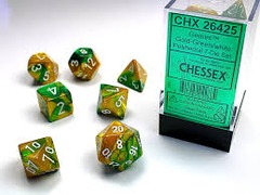 Gemini Gold-Green/white Polyhedral 7-Dice Se